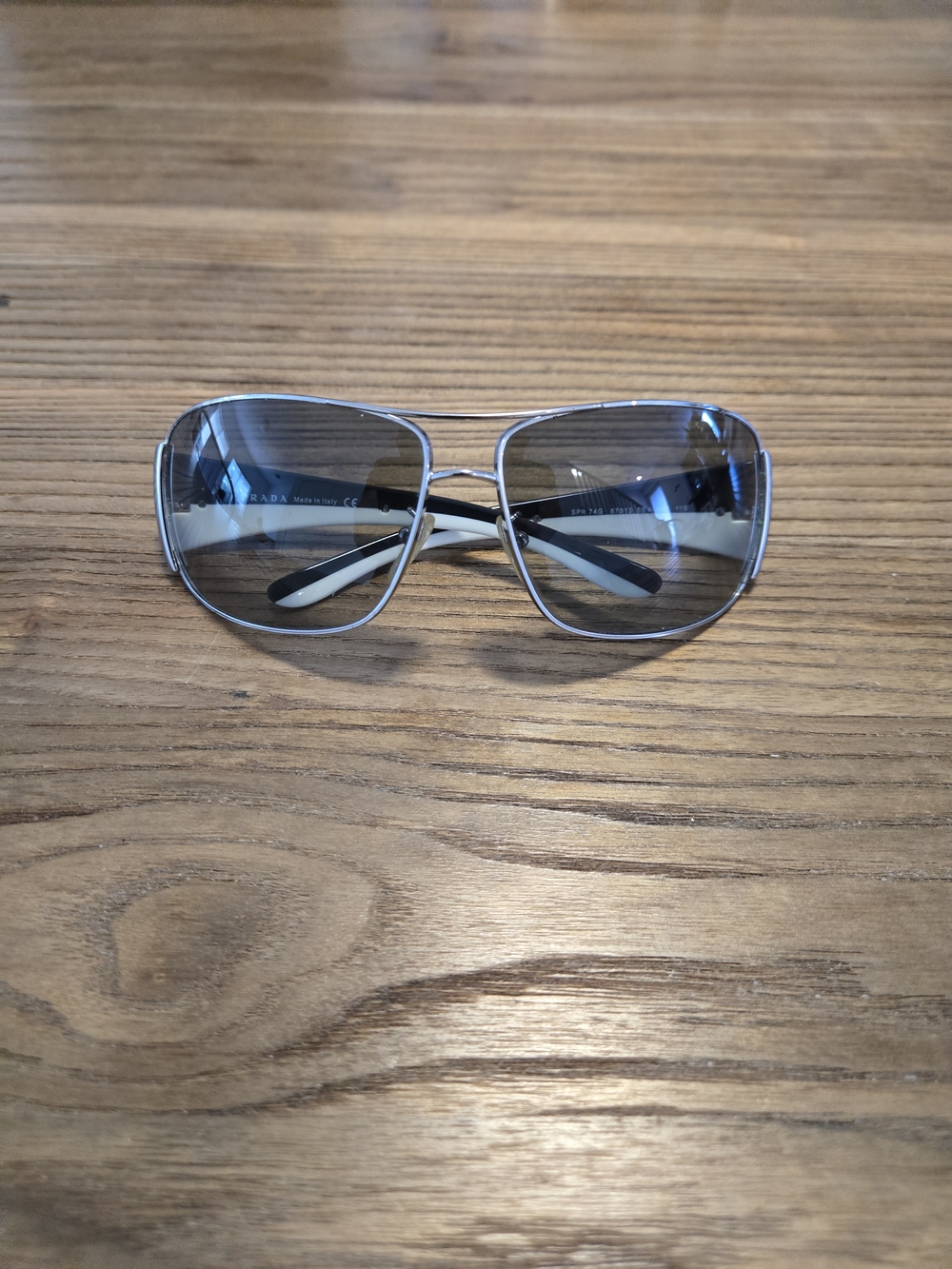 Prada Black and White Sunglasses Silver Metal Gradient - Picture 3 of 7